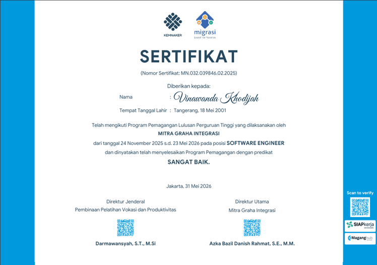 National Internship Programme Certification certificate preview