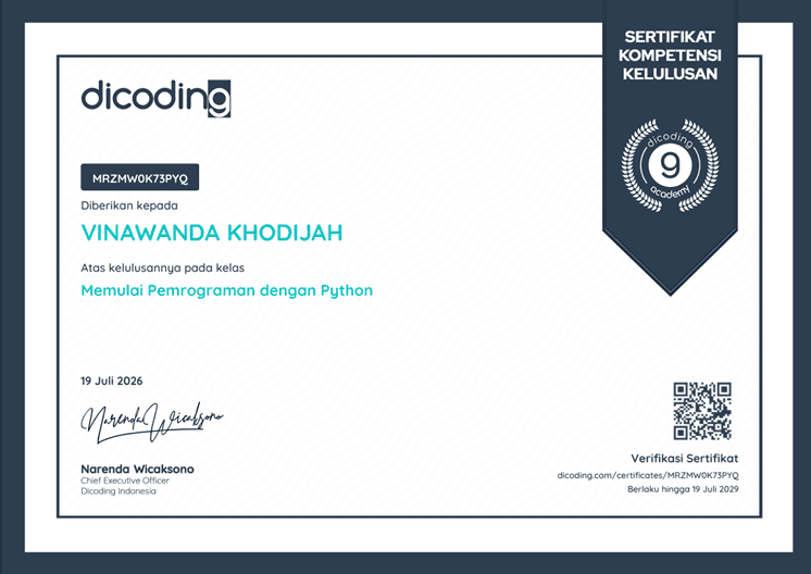 Dicoding Python Certificate certificate preview